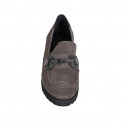 Woman's mocassin with accessory in taupe suede heel 6 - Available sizes:  43, 44, 45