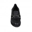 Mocasin pour femmes en cuir noir avec accessoire et talon 6 - Pointures disponibles:  44, 45