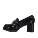 Woman's loafer in black patent leather with accessory and heel 6 - Available sizes:  32, 42