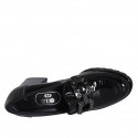 Woman's loafer in black patent leather with accessory and heel 6 - Available sizes:  32, 42