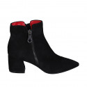 Woman's pointy ankle boot with zippers in black suede heel 6 - Available sizes:  33, 34