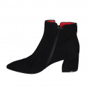 Woman's pointy ankle boot with zippers in black suede heel 6 - Available sizes:  33, 34
