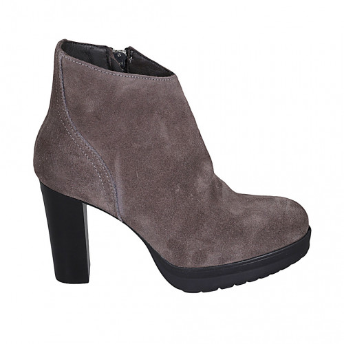 Woman's ankle boot with zipper and platform in taupe suede heel 10 - Available sizes:  33, 42, 43, 44