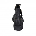 Woman's ankle boot with zippers, studs and buckles in black leather heel 3 - Available sizes:  46