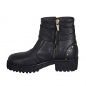 Woman's ankle boot with zippers, studs and buckles in black leather heel 4 - Available sizes:  32, 33