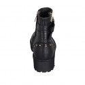 Woman's ankle boot with zippers, studs and buckles in black leather heel 4 - Available sizes:  32, 33