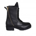 Woman's high laced ankle boot with zippers in black leather heel 4 - Available sizes:  32, 33