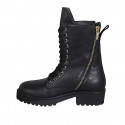 Botin alto para mujer con cremalleras y cordones en piel negra tacon 4 - Tallas disponibles:  32, 33