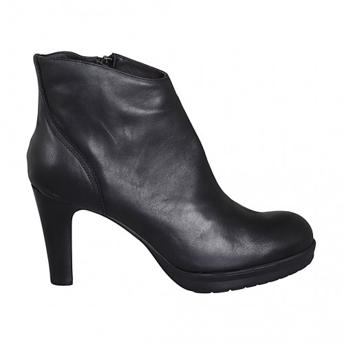 Bottines pour femmes avec fermeture éclair et plateforme en cuir noir talon 10 - Pointures disponibles:  42, 43