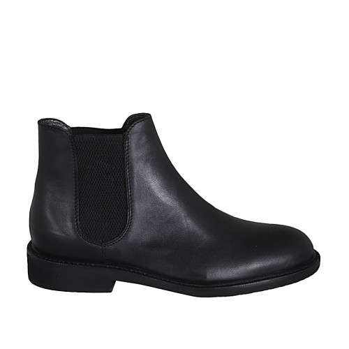 Men's ankle boot with elastic bands in black leather - Available sizes:  37, 38, 48, 52, 53, 54