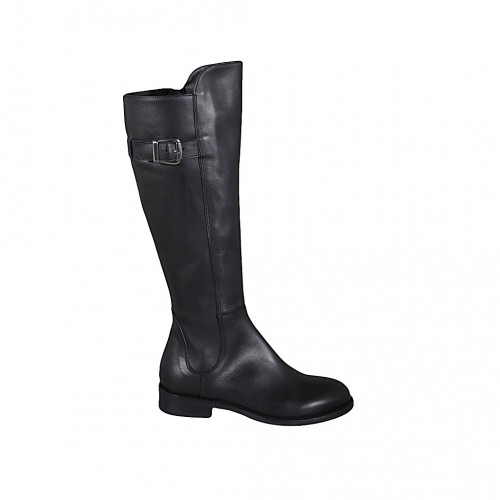 Woman's boot in black leather with zipper and buckle heel 3 - Available sizes:  45