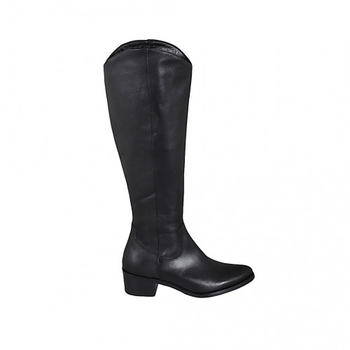 Woman's Texan boot with zipper in black leather heel 4 - Available sizes:  33