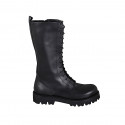 Woman's laced boot in black leather with zipper heel 3 - Available sizes:  32, 33, 43, 46