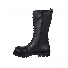 Woman's laced boot in black leather with zipper heel 3 - Available sizes:  32, 33 2