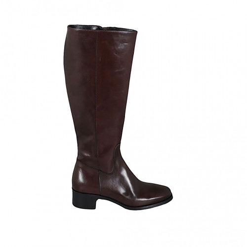 Woman's boot with zipper in brown leather heel 4 - Available sizes:  33, 34, 43