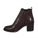 Woman's ankle boot with zipper and elastic band in brown leather heel 7 - Available sizes:  43