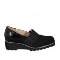 Woman's shoe with removable insole, elastic and rhinestones in black patent leather and fabric wedge heel 4 - Available sizes:  42, 43, 45