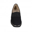Woman's shoe with removable insole, elastic and rhinestones in black patent leather and fabric wedge heel 4 - Available sizes:  42, 43, 45