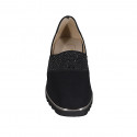 Zapato para mujer con plantilla extraible, elastico y estras en charol y tejido elastico negro cuña 4 - Tallas disponibles:  34, 42, 43, 45