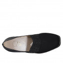 Woman's shoe with removable insole, elastic and rhinestones in black patent leather and fabric wedge heel 4 - Available sizes:  42, 43, 45