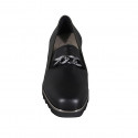 Woman's highfronted shoe with elastics, chain and removable insole in black leather wedge heel 4 - Available sizes:  43