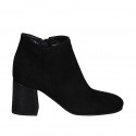 Woman's ankle boot with zipper in black suede and printed suede heel 7 - Available sizes:  32, 44, 45, 46