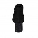 Stivaletto da donna con cerniera in camoscio e camoscio stampato nero tacco 7 - Misure disponibili: 32, 44, 45, 46