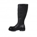 Bottes stil combat pour femmes avec lacets et fermeture éclair en cuir noir talon 3 - Pointures disponibles:  32, 33, 44, 45