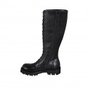 Woman's laced combat boot with zipper in black leather heel 3 - Available sizes:  32, 33, 44, 45