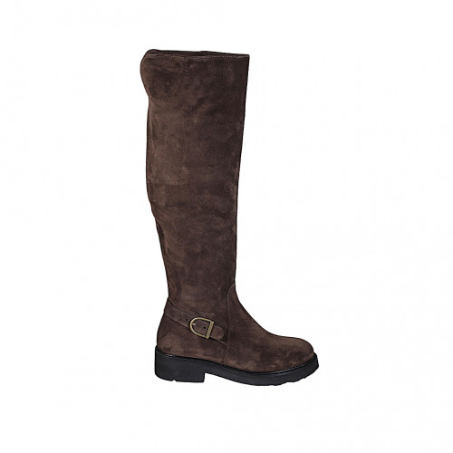 Bottes pour femmes avec demi fermeture éclair et boucle en daim marron talon 4 - Pointures disponibles:  42, 43