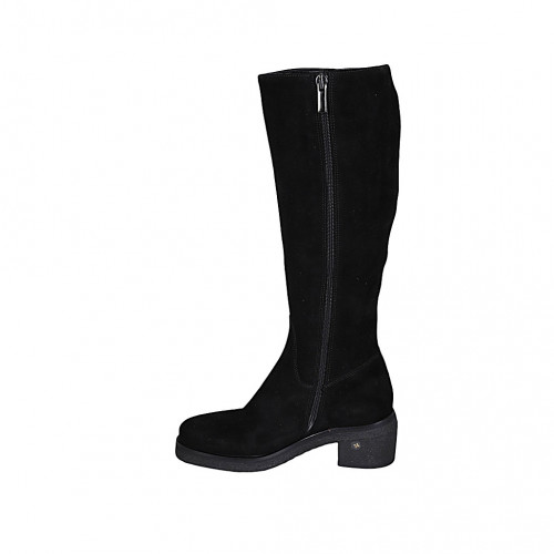 Bottes pour femmes en daim noir avec fermeture clair talon 5