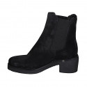 Woman's ankle boot in black suede with elastic bands heel 5 - Available sizes:  42, 45