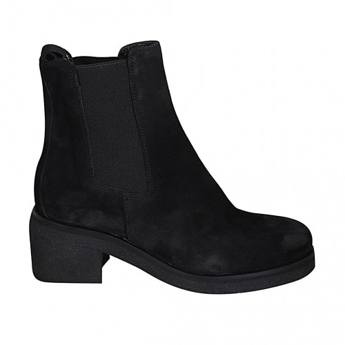 Woman's ankle boot in black suede with elastic bands heel 5 - Available sizes:  42, 45