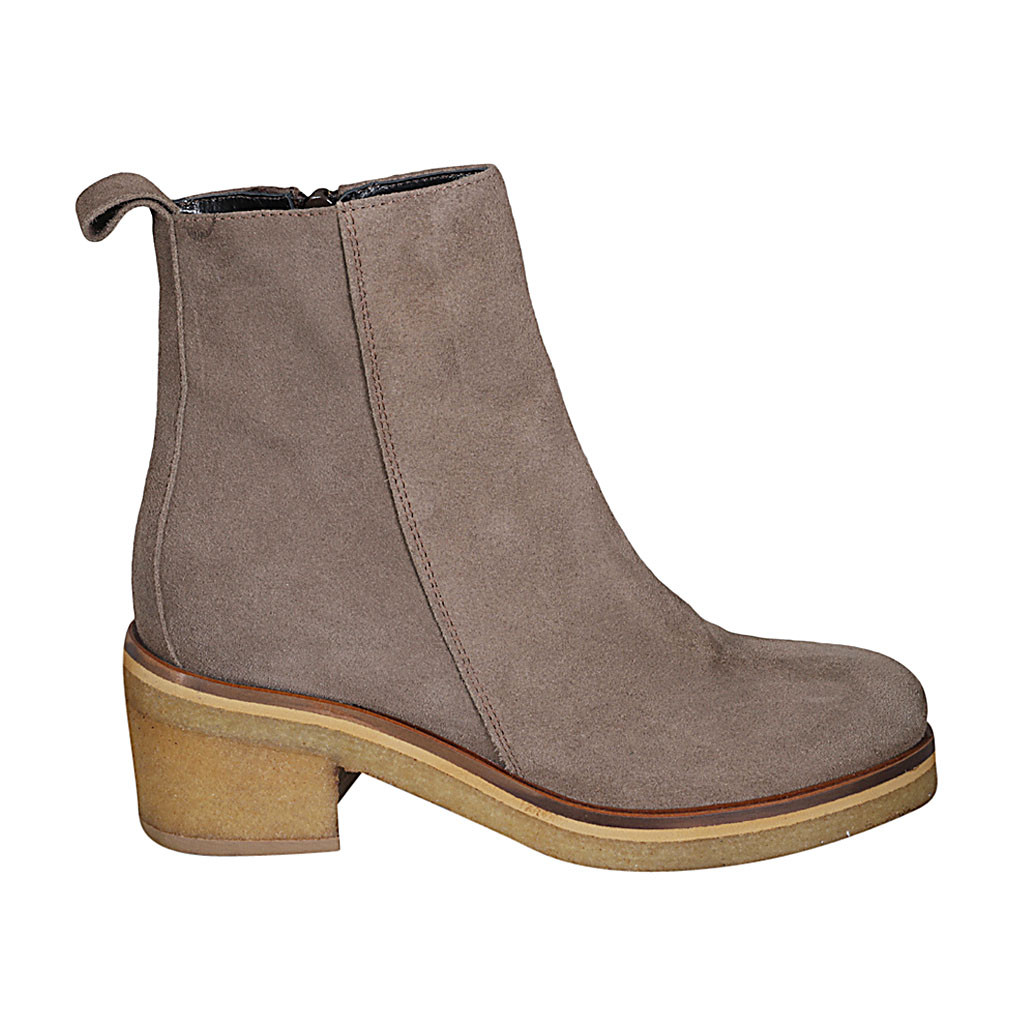 Bottines pour femmes en daim taupe avec fermeture clair talon 5
