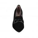Woman's pointy mocassin with accessory in black suede and patent leather heel 6 - Available sizes:  32, 33, 43, 44, 46