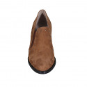 Woman's highfronted shoe with elastics and studs in cognac brown suede heel 5 - Available sizes:  42, 43, 44, 45