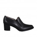 Woman's highfronted shoe with elastics and studs in black leather heel 5 - Available sizes:  33, 34, 43, 44