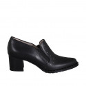 Woman's highfronted shoe with elastics and studs in black leather heel 5 - Available sizes:  43