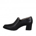 Woman's highfronted shoe with elastics and studs in black leather heel 5 - Available sizes:  43