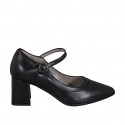 Zapato de salon puntiagudo para mujer en piel negra con cinturon tacon 6 - Tallas disponibles:  43, 44, 45