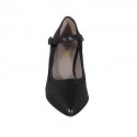 Zapato de salon puntiagudo para mujer en piel negra con cinturon tacon 6 - Tallas disponibles:  43, 44, 45