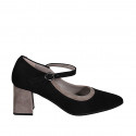 Woman's pointy pump in black and beige suede with strap heel 6 - Available sizes:  32, 45