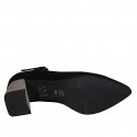 Zapato de salon puntiagudo para mujer en gamuza negra y beis con cinturon tacon 6 - Tallas disponibles:  32, 45