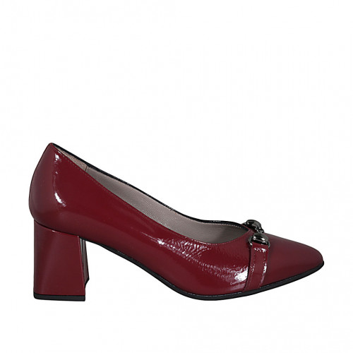 Women's pointy pump shoe with accessory in maroon patent leather heel 6 - Available sizes:  32, 33, 42