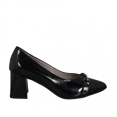 Escarpin à bout pointu pour femmes avec accessoire en cuir verni noir talon 6 - Pointures disponibles:  32