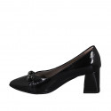 Escarpin à bout pointu pour femmes avec accessoire en cuir verni noir talon 6 - Pointures disponibles:  32, 33, 45