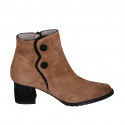 Woman's pointy ankle boot with zipper and buttons in cognac brown and black suede heel 5 - Available sizes:  43