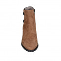 Woman's pointy ankle boot with zipper and buttons in tan brown and black suede heel 5 - Available sizes:  32, 33, 42, 43, 45