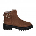 Woman's ankle boot with zipper and buckle in cognac brown suede heel 5 - Available sizes:  43, 44, 45, 46