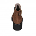 Woman's ankle boot with zipper and buckle in cognac brown suede heel 5 - Available sizes:  43, 44, 45, 46